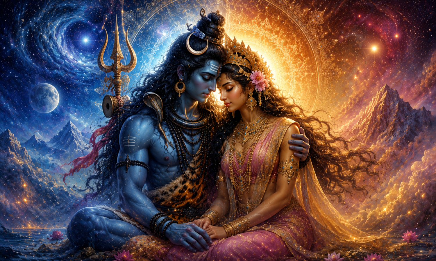 Illustration of Shiva and Shakti, the Divine Masculine and Feminine Energy of the Unviverse